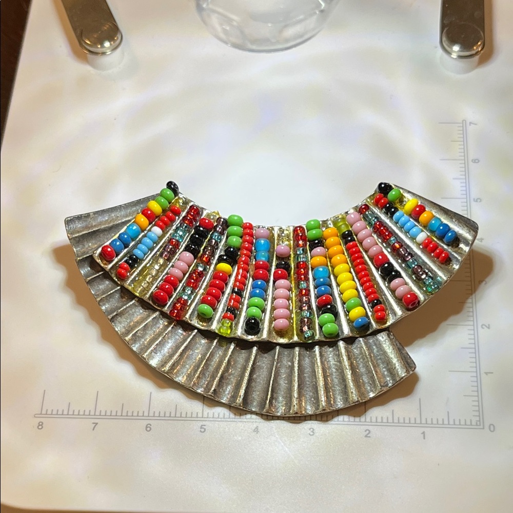 Chico’s Multicolor Beaded Fan Statement Pendant